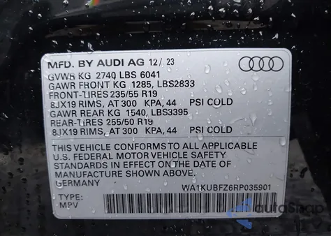 2024 Audi Q4 E-Tron Premium 55 Quattro from USA, damaged, VIN WA1KUBFZ6RP035901
